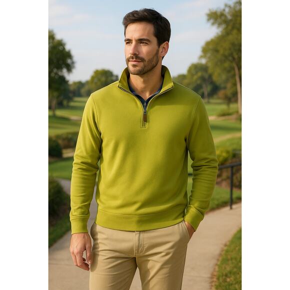Robert Talbott Men’s M Green Pima Cotton ¼ Zip Pullover Sweater Peru - Picture 1 of 10